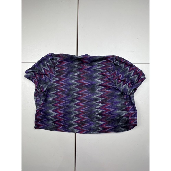 Mixxology LA Women XL Purple Chevron Short Sleeve Drape Cropped Cardigan Shrug - Picture 6 of 6